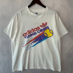 A4414  90's Adidas アディダス TENNIS CAMPS プリントTシャツ 白 USサイズL 古着 シングルステッチ USA製 スポーツT