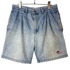 ポロジーンズラフローレンPolo Jeans ralph laurenツータックデニムショーツハーフパンツショートパンツウォッシュ星条旗ロゴ刺繍ワンポイント水色ライトブルーvintageヴィンテージ40816のサムネイル
