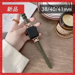🔴新品未使用🔴 Apple Watch バンド 合皮 オリーブグリーン ピンクゴールド 38 40 41 mm  アップルウォッチ レザー フォーマル 普段使い 高級感