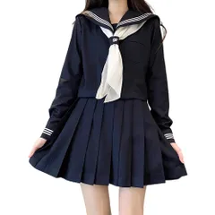 新品 紺三本 文化祭 本格制服 女子制服 人気 学歳 プリーツスカート 上下セット 卒業式 前開き 長袖 清純 コスチューム 制服 JK 可愛い 仮装 ハロウィン ネイビー 3点セット 女子高生 (M) 紺色 セーラー服