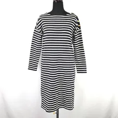 日本製★IENA【イエナ】 七分袖 ワンピース コットン 【size:L程度/ひざ丈/黒×白/black×white/ボーダー】dress◆BJ085-j