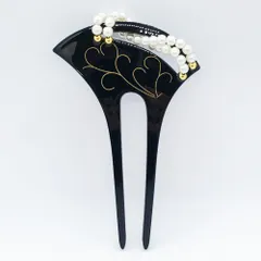 髪飾り かんざし 和装 パール 二本差し かわいい 簪 バチ型 レディ  黒ビーズなし黒ビーズなしP_0
