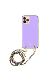 iPhone 16 Pro ケース アイフォン16プロ スマホケース スマホショルダー 肩掛け ハード チェーン付き ハート パステルグリーン ネイビー ピンク パープル ストラップ  100cm カラー05