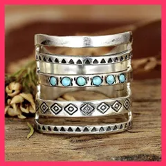 ★スタッフおすすめ★【在庫限り】 リング ボヘミアン ターコイズ装飾 民族 アク 送料無料　スピード発送リング ボヘミアン ターコイ  おすすめ おしゃれ　かわいい　人気 20220110-8