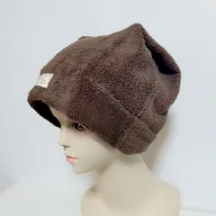No.0125 タオルのケア帽子★ ネコ耳★選べるタグ★チョコレートブラウン