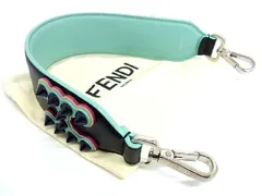 ■極美品■ FENDI フェンディ ストラップユー ミニ レザー スタッズ バッグ用 ショルダーストラップ 肩掛け ブラック系 AM9000 