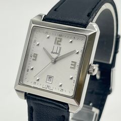 【美品】✨Dunhill デイト スクエア シルバー メンズ 腕時計 AD Dunhill デイト スクエア シルバー クォーツ メンズ 腕時計 AD
