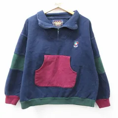 L/古着 ラルフローレン チャップス 長袖 ブランド ハーフジップ スウェット メンズ 80s ワンポイントロゴ マルチカラー 紺他 ネイビー spe 