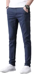 Lopis メンズ ロングパンツ ストレッチ チノパン スリム スキニー ビジネス 通勤 カジュアル 無地 ズボン おしゃれ 快適 リラックス(ネイビー,  L)