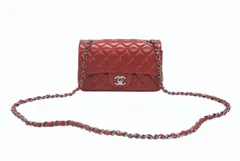 極美品 CHANEL シャネル ミニマトラッセ20 Sフラップ Sチェーンショルダーバッグ 18番台 ココマーク ラムスキン レッド 中古 4b006149