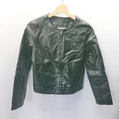 ◇ N. Natural Beauty Basic ライダース レザー系 ノーカラー 長袖 ジャケット サイズS ブラック レディース E  【1405140014402】