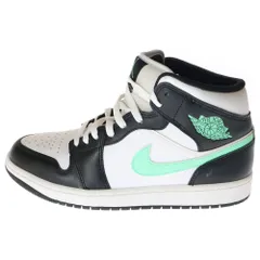 NIKE (ナイキ) AIR JORDAN 1 MID GREEN GLOW エアジョーダン 1 グリーン グロー ミッドカットスニーカー ホワイト/ブラック/グリーン US9.5/27.5cm DQ8426-103