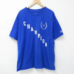 XL/古着 チャンピオン champion 半袖 ブランド Tシャツ メンズ ビッグロゴ 大きいサイズ コットン クルーネック 青 ブルー 25may22 中古