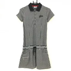 【超美品】フィラゴルフ 半袖ポロワンピース 白×黒 ギンガムチェック レディース M ゴルフウェア FILA GOLF
