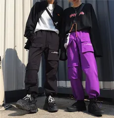 【在庫限り】パープルorブラック カーゴパンツ ワイドパンツ メンズ バルーンパンツ ダンス