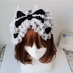 HARGIO カチューシャ レディース ヘアバンド ヘアアクセサリー ヘッドドレス リボン レース 地雷系 量産型 姫 韓国 ロリータ ゴスロリ ガーリー かわいい おしゃれ 人気(ブラック,  ワンサイズ)