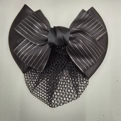 97 SHC⑰　 サテン＋ラメ入りライン 　リボン 　 ネット付き  　ソフトクリップ 　 ブラック　ブラウン　ネイビー　バレッタ  　ヘアアクセ  　お団子カバー  　まとめ髪  　おしゃれ
