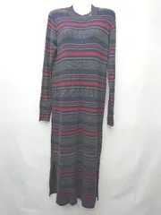 ◇ ⊇ nano universe ナノユニバース ボーダー 長袖 膝下丈 ニット ワンピース サイズF ネイビー マルチ レディース P  【1410160013182】