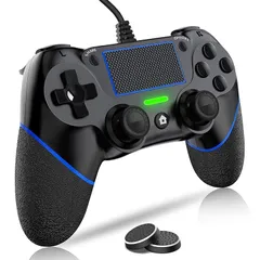 PS4用 コントローラー 有線 【2025アップグレード版】 ゲームパッド USB接続 遅延なし 高耐久ボタン 二重振動 重力感応 人間工学 プレステ4 Pro/Slim/P3/Win7/8/10対応（ブラック-ブルー） 0
