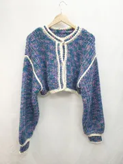 ◇ WHO'S WHO gallery ローゲージ ショート丈 長袖 ニット カーディガン サイズF パープル ブルー マルチ レディース P  【1405090011322】のサムネイル