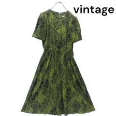 ●棚番号D-7 ヴィンテージ  昭和レトロ　レトロ　ワンピース一点物　80s 90s 花柄　フラワープリント　プリーツ　春夏　ロングワンピース　古着　レディース　ワンピース　緑　グリー