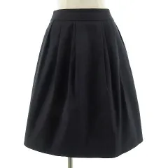 インディヴィ INDIVI スカート ひざ丈 フレアー コットン混 ネイビー 紺 濃紺 36