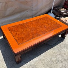 高級 座卓 ケヤキ玉杢 ローテーブル 和家具 彫刻入り　【倉庫前引き取り割引あり‼️】