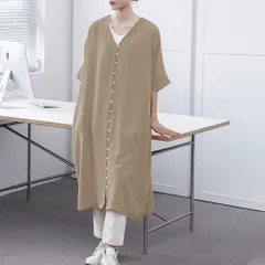 ☆ ベージュ ☆ M ☆ ワンピース Vネック カジュアル ゆったり 半袖 ssfz9121 フロントボタン ワンピース レディース 半袖 ロング丈 半袖ワンピース ロングワンピース 5分袖 五分袖 ゆったり カジュアル ナチュラル 体型カバー 無地 シンプル