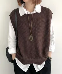 【タグ付新品未使用】[seu23q31023ダークブラウン] 裾スカラップデザインニットベスト