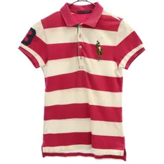 ラルフローレン ビッグポニー ボーダー 半袖 ポロシャツ M ピンク×ホワイト RALPH LAUREN レディース 【中古】  【230521】 メール便可