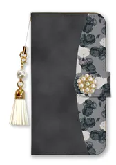 iPhone12 Pro Max ケース 手帳型 アイフォン12 プロマックス スマホケース パール デコ付き ストラップ付  おしゃれ 花柄 ツートーン お花 かわいい フラワー ピンク ブルー 水色 カラー04