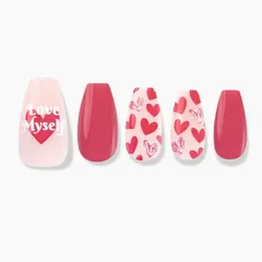 新品 FINGER SUIT「ラブマイセルフ」LOVE MYSELF バレリーナ コフィン フィンガースーツ ネイルチップ 付け爪 ピンク ハート