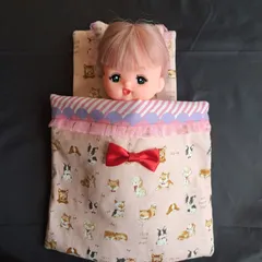 ハンドメイド　人形用　お布団3点セット　　ピンク・犬