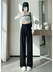 ストレートパンツ レディース ハイウエスト スーツパンツ 春 夏 ワイドレッグ ストレート ダブルブレスト ボトムス カジュアル ゆったり 薄手 シンプル 韓国ファッション jiayishe01