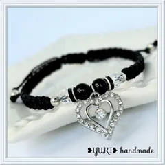 アンクレット or ブレスレット 天然石【オニキス+ラインストーン♡チャーム】