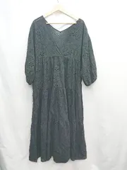 ◇ ⊂ niko and … ニコアンド 総柄 七分袖 膝下丈 ワンピース サイズL ブラック系 レディース E  【1503050027618】