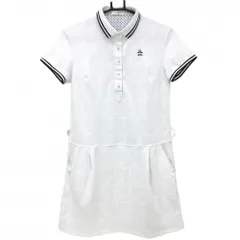 マンシングウェア 半袖ポロワンピース 白×ネイビー スナップボタン 地模様  レディース M ゴルフウェア Munsingwear