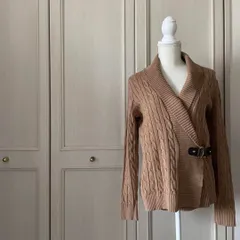 @ ラルフローレン Ralph Lauren　長袖　キャメル ニット ケーブル カーディガン 羽織　茶 お呼ばれ　デート　オフィスカジュアル　食事会