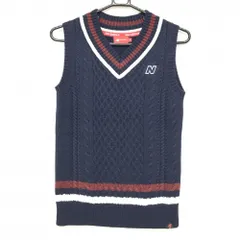 【超美品】ニューバランスゴルフ ニットベスト ネイビー×ボルドー ケーブル編み ウール混 レディース L ゴルフウェア New Balance