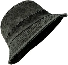 Laquest バケハ 大きいサイズ メンズ レディース バケットハット 色落ち コットン あご紐付き(ブラック,  L)