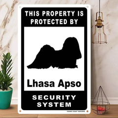 雑貨【Lhasa-Apso/ラサ・アプソ】  Dog ドッグ  犬    メタルポスタ―　Security  セキュリティー 警告  ヤードサイン メタルプレート  ブリキ看板  -147