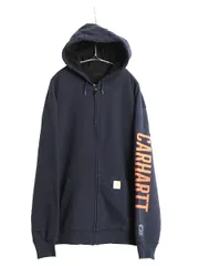 【お得なクーポン配布中!】 US企画 カーハート 裏 フリース フルジップ スウェット パーカー メンズ XL 袖 プリント ジャケット トレーナー 撥水加工 大きいサイズ 紺