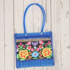 メキシコ製 メルカドメッシュトートバッグ 花柄 マチ付き S 004