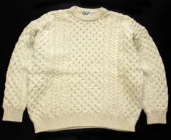 アイルランド製 Country Club ケーブル編み ウールニット セーター ナチュラル 52★フィッシャーマン アラン ユーロ オーバーサイズ