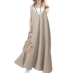 [ReiLuana] キャミワンピース レディース Aライン ロング丈 体型カバー マタニティ 着痩せ 春 夏 秋 (JP, アルファベット, M, ベージュ) [ベージュ] [M]