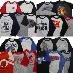 古着卸 まとめ売り ラグランスリーブ 半袖Tシャツ 20枚セット (メンズ Ｓ ) カレッジ風 人物 アームロゴ デットストック 中古 古着 MZ4045