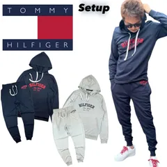 トミーヒルフィガー TOMMY HILFIGER セットアップ パーカー ジョガーパンツ 09T4449/09T4451 裏起毛 スウェット フーディ 2点セット 上下セット プリントロゴ ネイビー グレー メンズサイズ ユニセックス 新品 正規品 未使用品