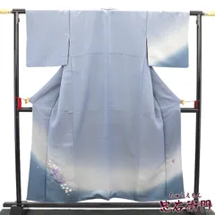 久保田一竹 辻が花 付下げ 落款 作家物 袷 レディース 正絹 灰青 シンプル 上品 身丈157.5cm 裄丈66cm フォーマル Mサイズ相当 