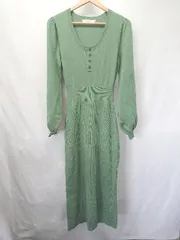 ◇ ⊇ MOUSSY マウジー 長袖 ロング丈 ニット ワンピース サイズ2 グリーン レディース E  【1409250035227】