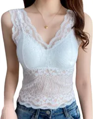 toasoa レース インナー レディース トップス ノースリーブ ブラ カップ付き タンクトップ( 白,  M)